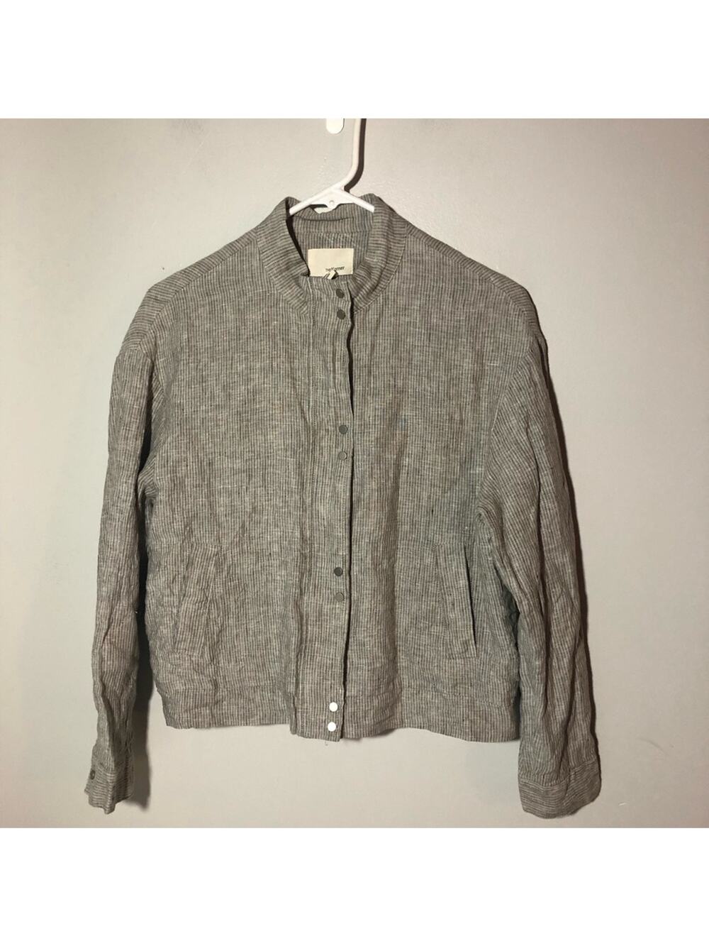 Anthropologie the korner linen bomber lightweight jackets womens S grey striped